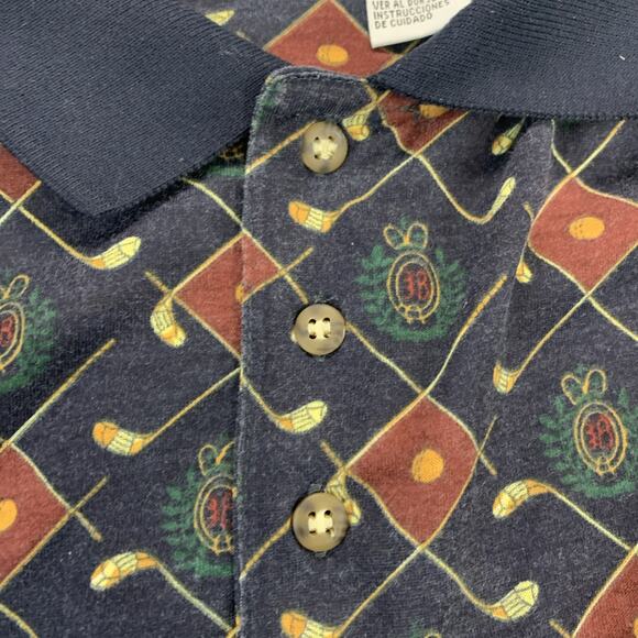 Vintage 90s Bugle Boy Company Polo Shirt Mens Med All Over Print Golf Dad - Picture 3 of 7